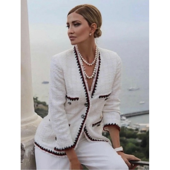 ZARA Tweed Boucle with Gem Blazer S - Picture 6 of 15